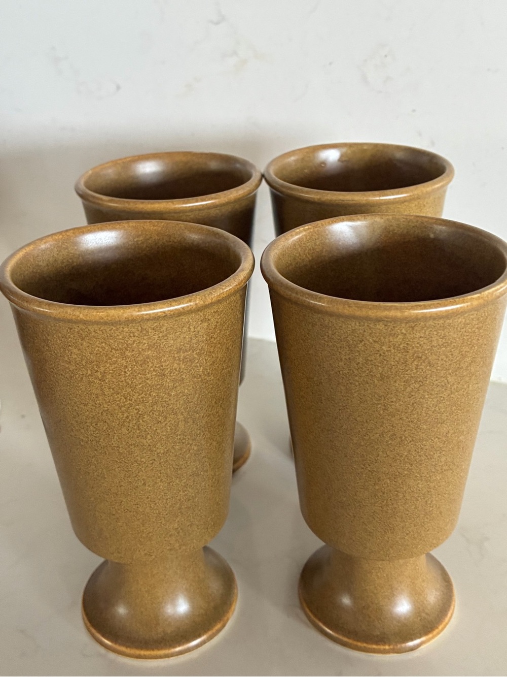 MCM Set of 4 Stoneware Goblets Made in Japan in Warm Brown